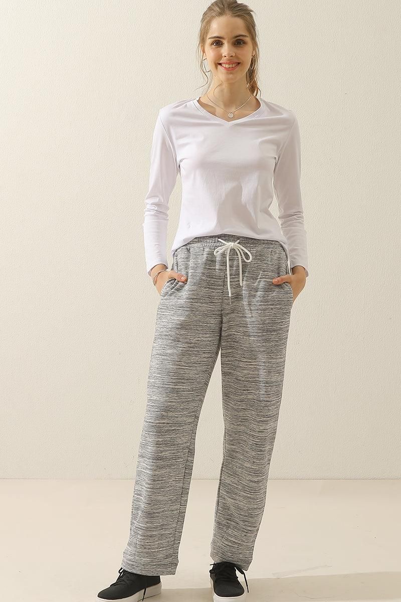 HIGH WAISTED STRAIGHT WIDE LEG LONG SWEAT PANTS - Doublju