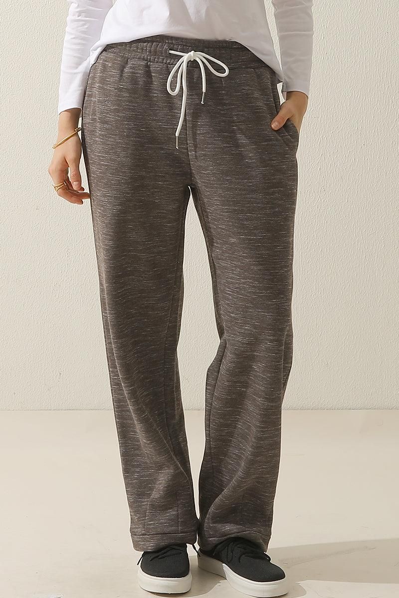 HIGH WAISTED STRAIGHT WIDE LEG LONG SWEAT PANTS - Doublju