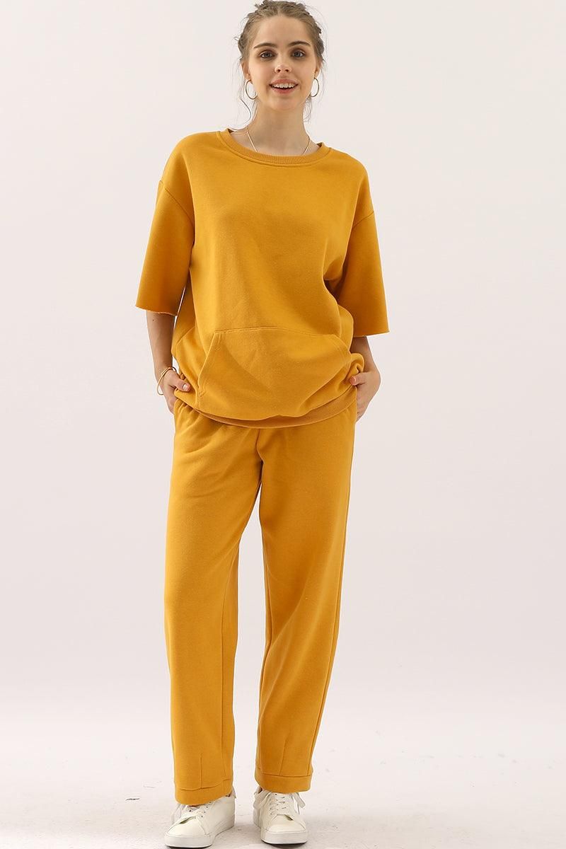 HIGH WAISTED STRAIGHT WIDE LEG LONG SWEAT PANTS - Doublju