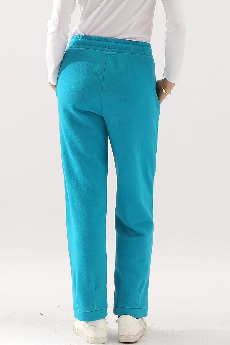 HIGH WAISTED STRAIGHT WIDE LEG LONG SWEAT PANTS - Doublju