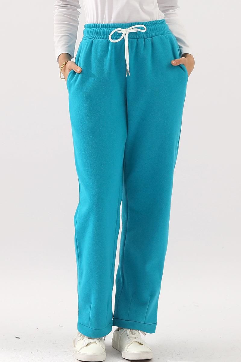 HIGH WAISTED STRAIGHT WIDE LEG LONG SWEAT PANTS - Doublju