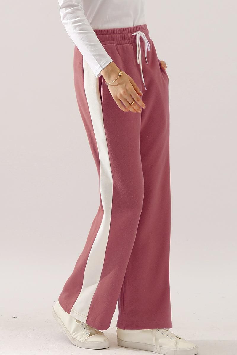 HIGH WAISTED STRAIGHT WIDE LEG LONG SWEAT PANTS - Doublju