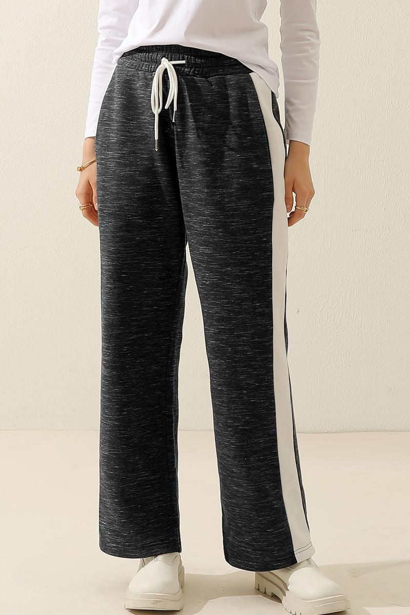 HIGH WAISTED STRAIGHT WIDE LEG LONG SWEAT PANTS - Doublju