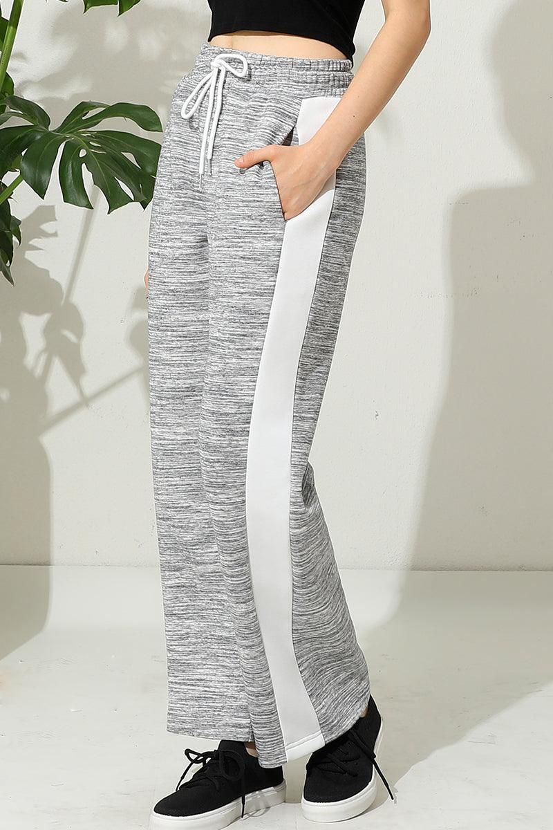 HIGH WAISTED STRAIGHT WIDE LEG LONG SWEAT PANTS - Doublju