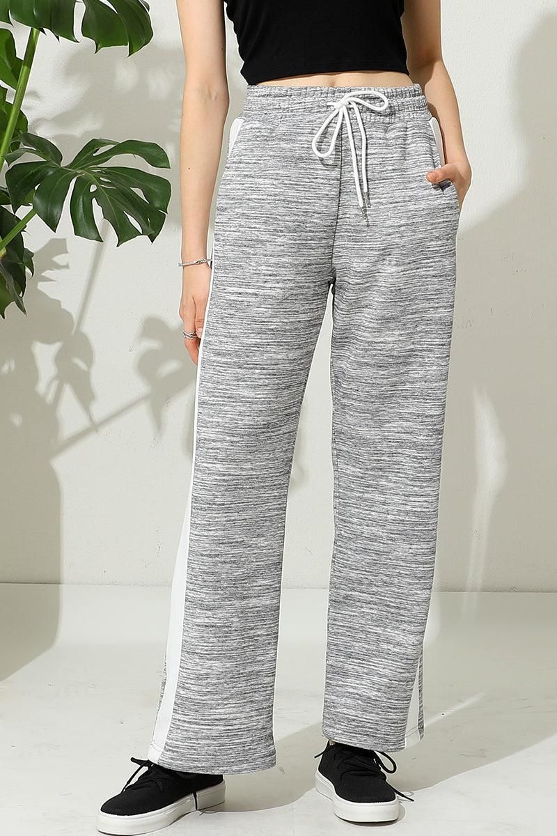 HIGH WAISTED STRAIGHT WIDE LEG LONG SWEAT PANTS - Doublju