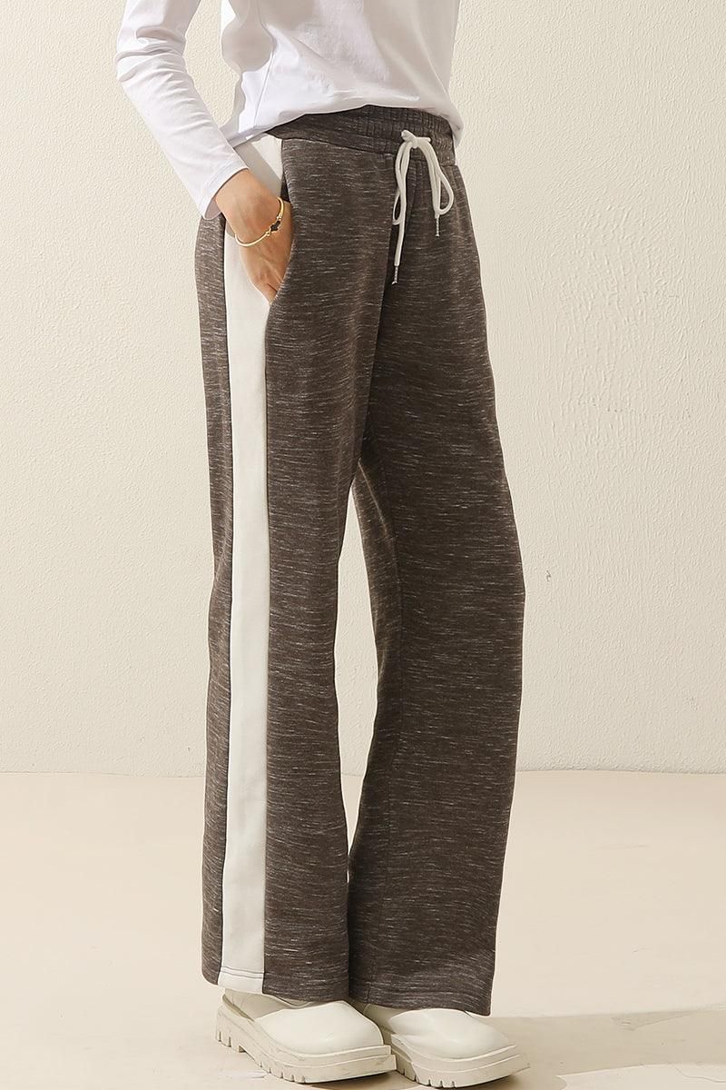 HIGH WAISTED STRAIGHT WIDE LEG LONG SWEAT PANTS - Doublju