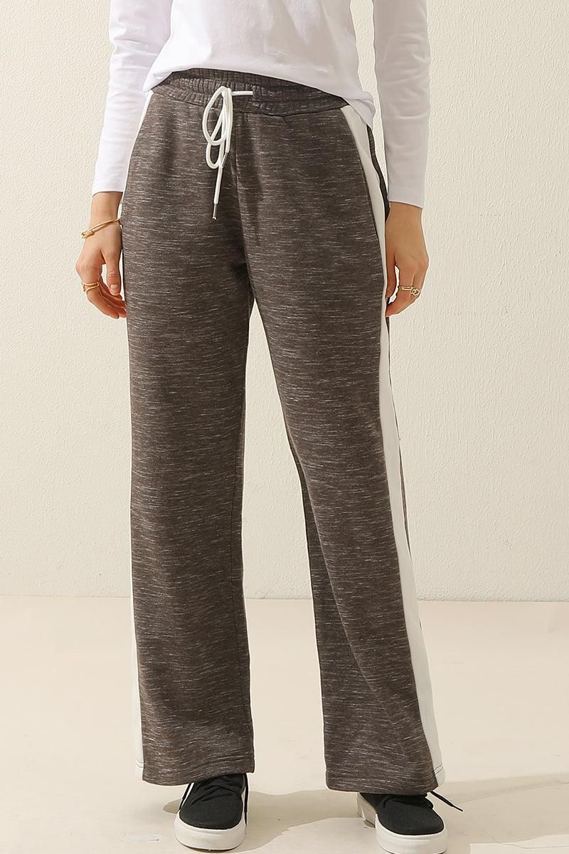 HIGH WAISTED STRAIGHT WIDE LEG LONG SWEAT PANTS - Doublju