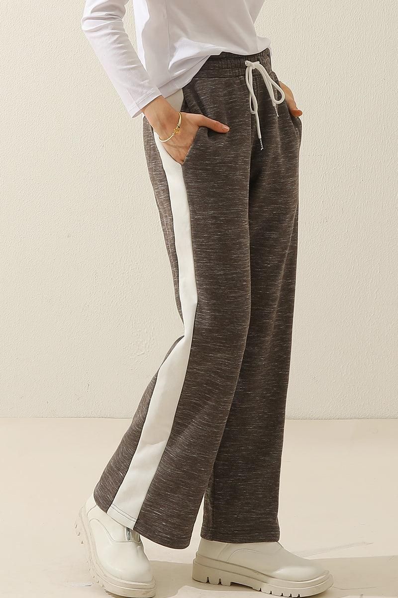 HIGH WAISTED STRAIGHT WIDE LEG LONG SWEAT PANTS - Doublju