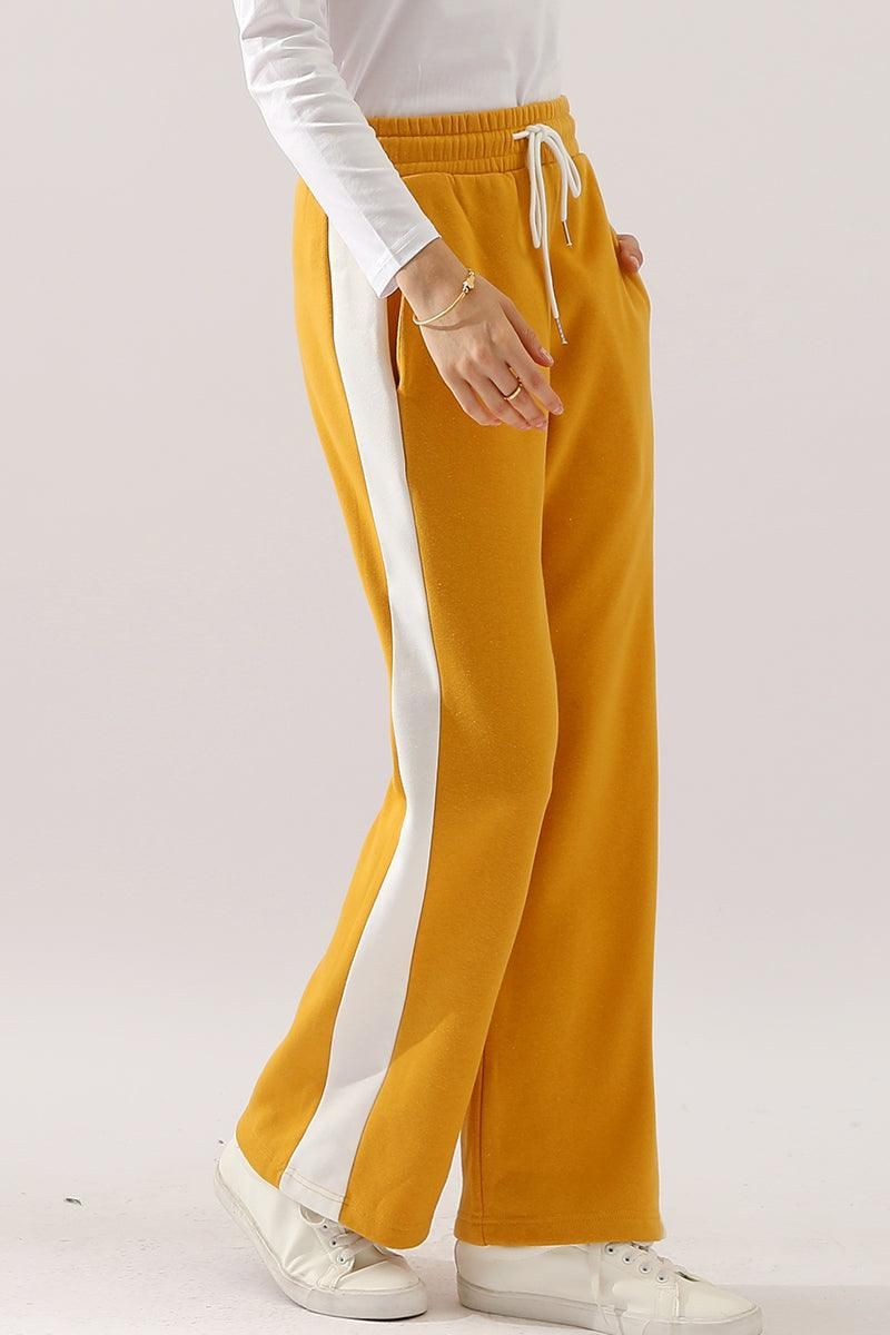 HIGH WAISTED STRAIGHT WIDE LEG LONG SWEAT PANTS - Doublju