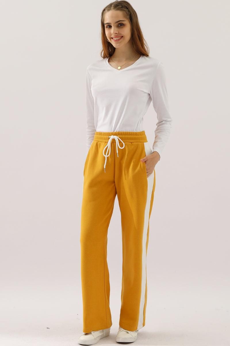 HIGH WAISTED STRAIGHT WIDE LEG LONG SWEAT PANTS - Doublju