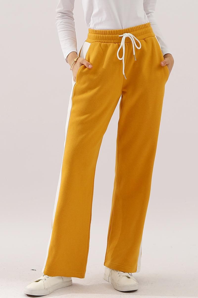 HIGH WAISTED STRAIGHT WIDE LEG LONG SWEAT PANTS - Doublju