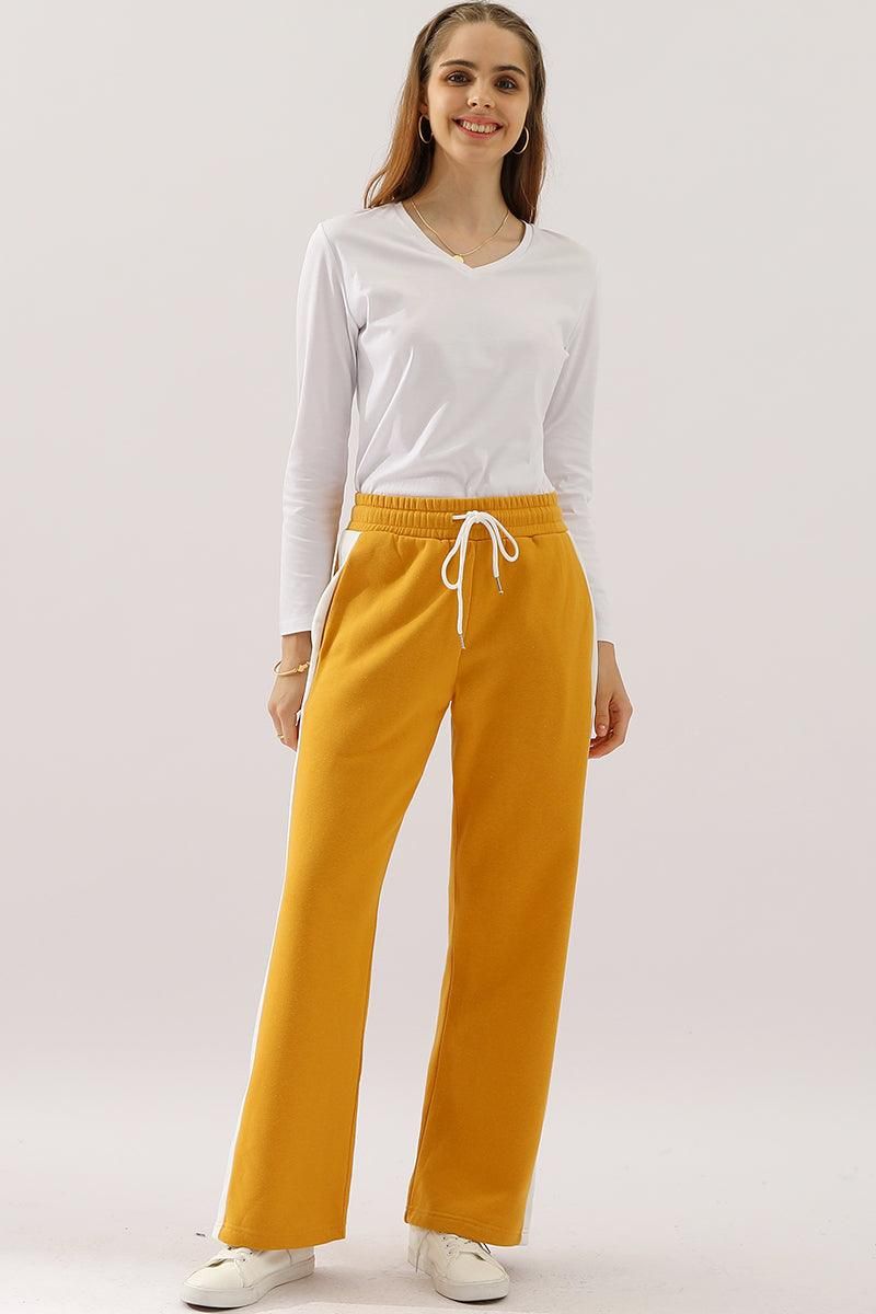 HIGH WAISTED STRAIGHT WIDE LEG LONG SWEAT PANTS - Doublju