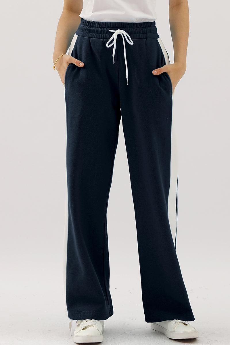 HIGH WAISTED STRAIGHT WIDE LEG LONG SWEAT PANTS - Doublju