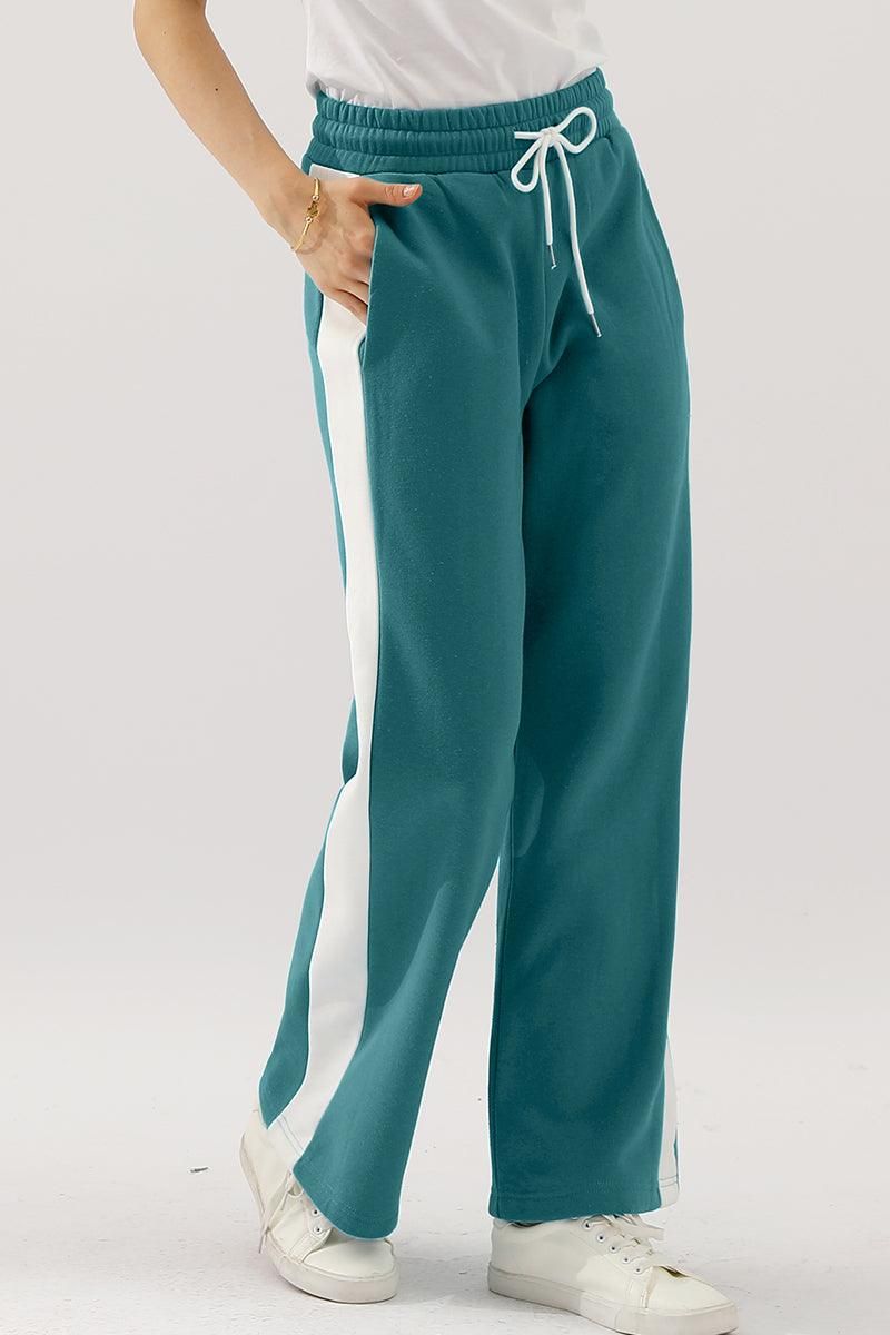 HIGH WAISTED STRAIGHT WIDE LEG LONG SWEAT PANTS - Doublju