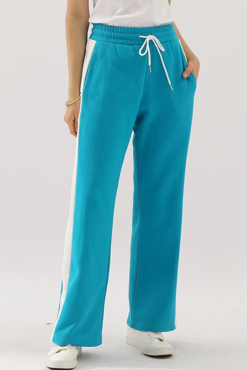 HIGH WAISTED STRAIGHT WIDE LEG LONG SWEAT PANTS - Doublju