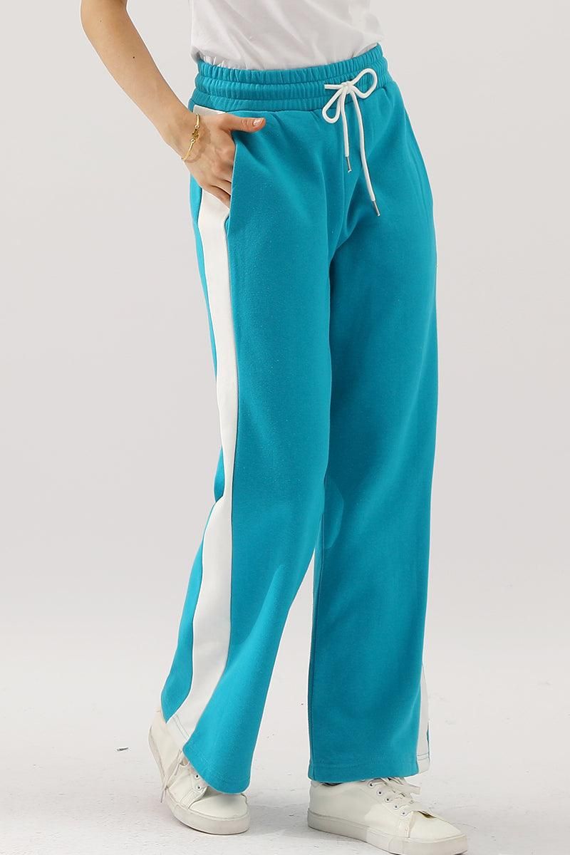 HIGH WAISTED STRAIGHT WIDE LEG LONG SWEAT PANTS - Doublju