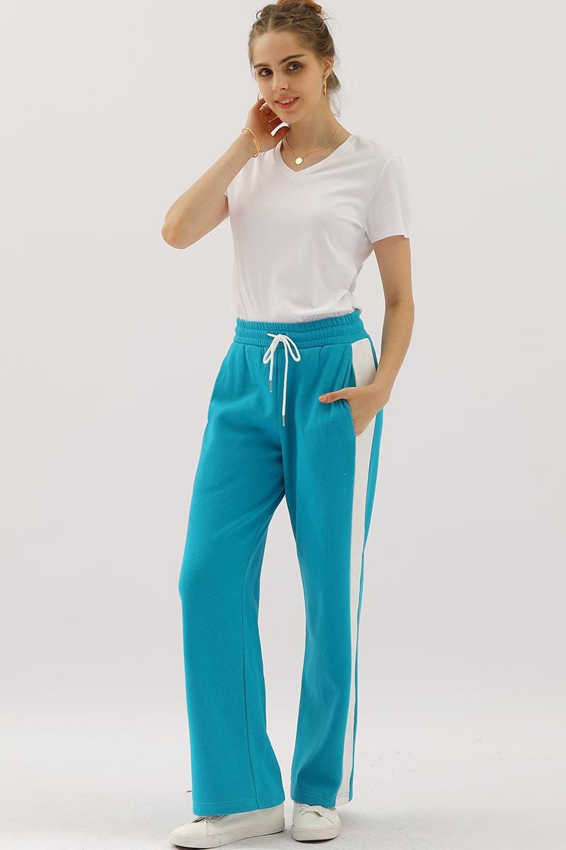 HIGH WAISTED STRAIGHT WIDE LEG LONG SWEAT PANTS - Doublju