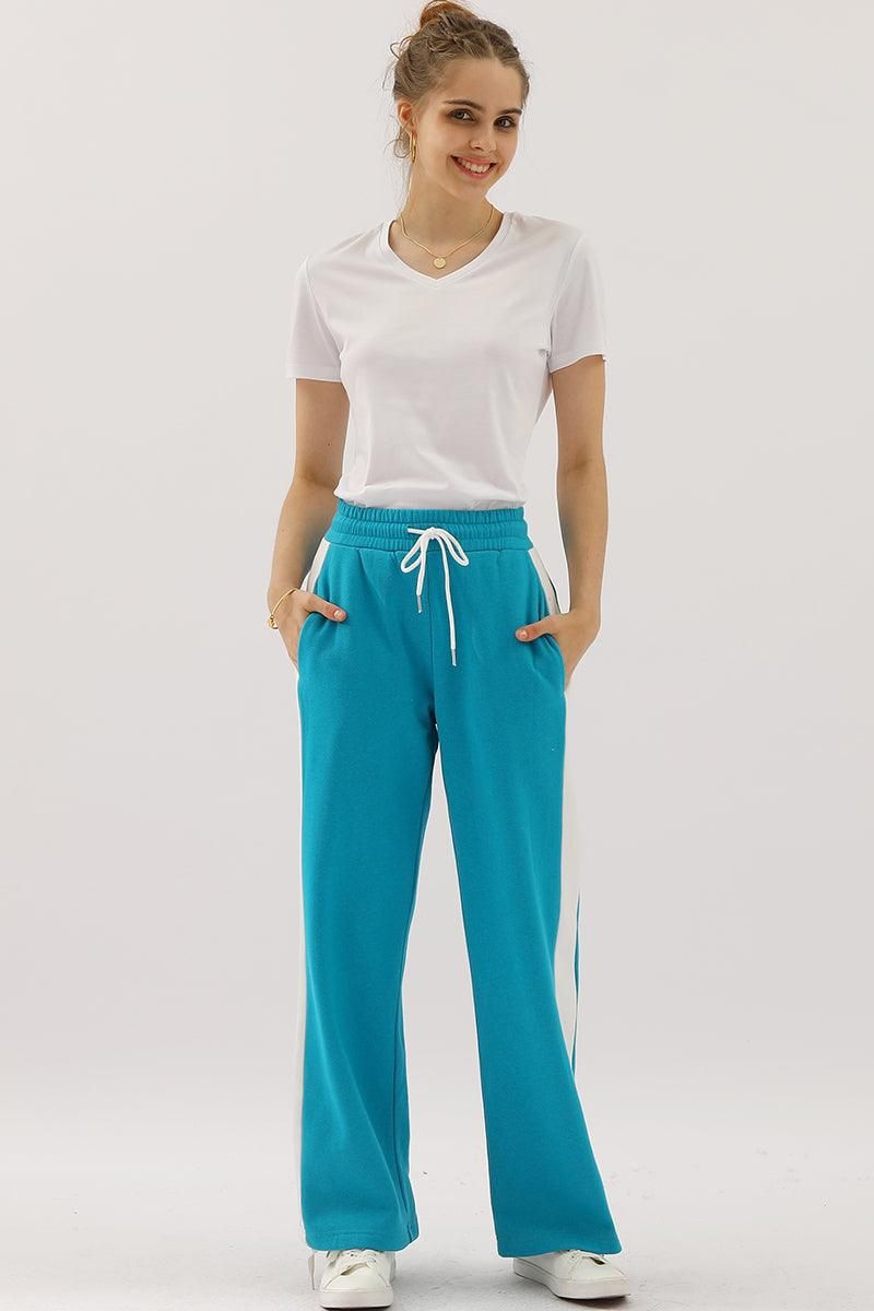 HIGH WAISTED STRAIGHT WIDE LEG LONG SWEAT PANTS - Doublju