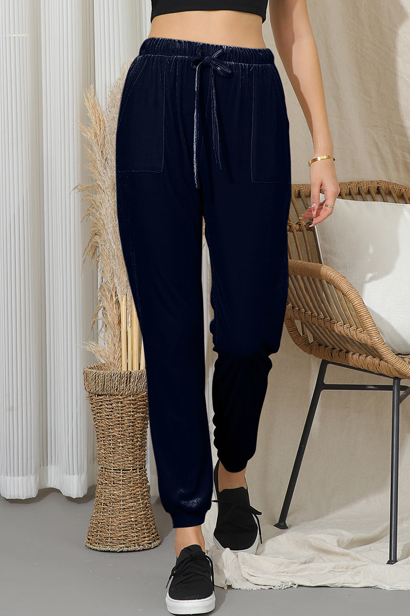 WAIST TIE BAND CASUAL VELVET LONG TRACK PANTS