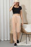 WAIST TIE BAND CASUAL VELVET LONG TRACK PANTS