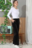 WAIST BAND CASUAL VELVET LONG PANTS WITH POCKETS