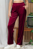 WAIST BAND CASUAL VELVET LONG PANTS WITH POCKETS
