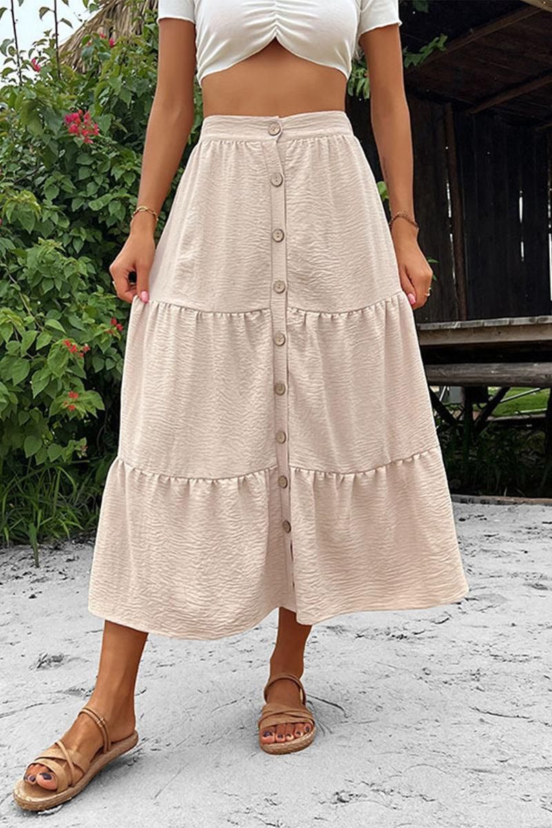 BUTTON DETAILED FLARE SKIRT - Doublju