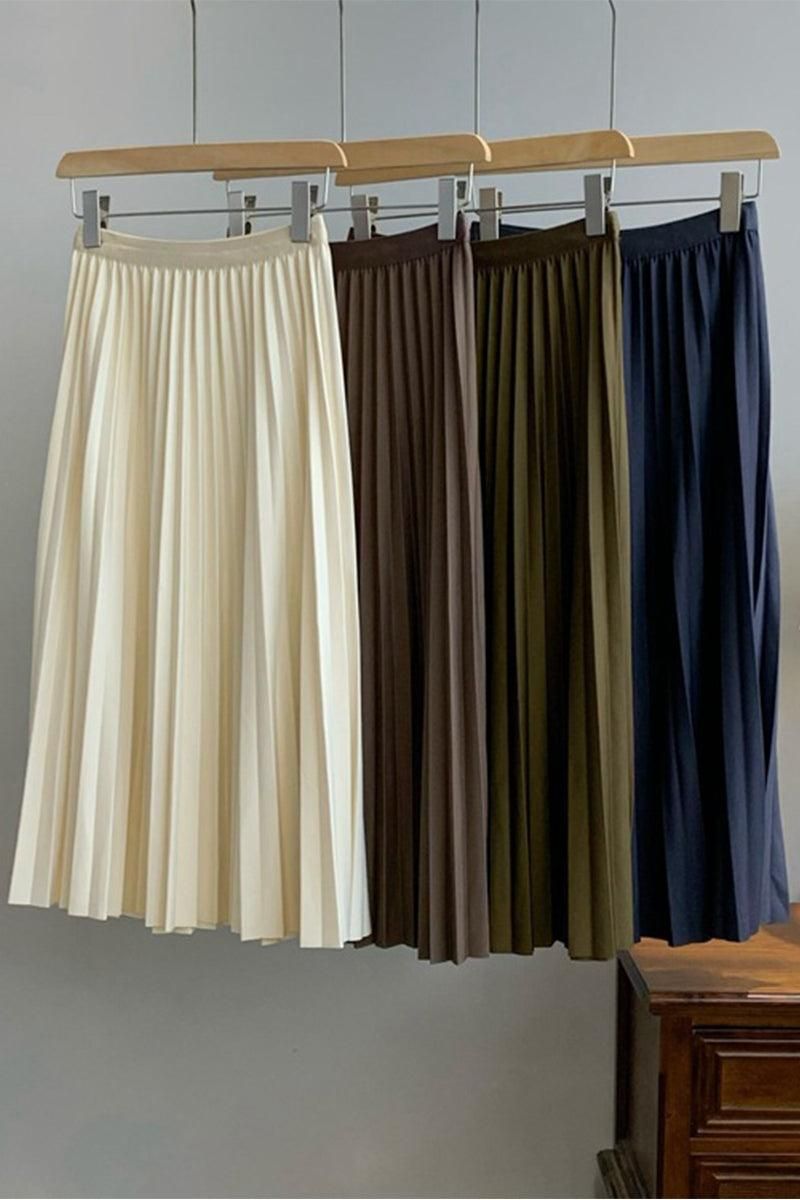 FREE SIZE PLEATED DAILY MIDI SKIRT - Doublju