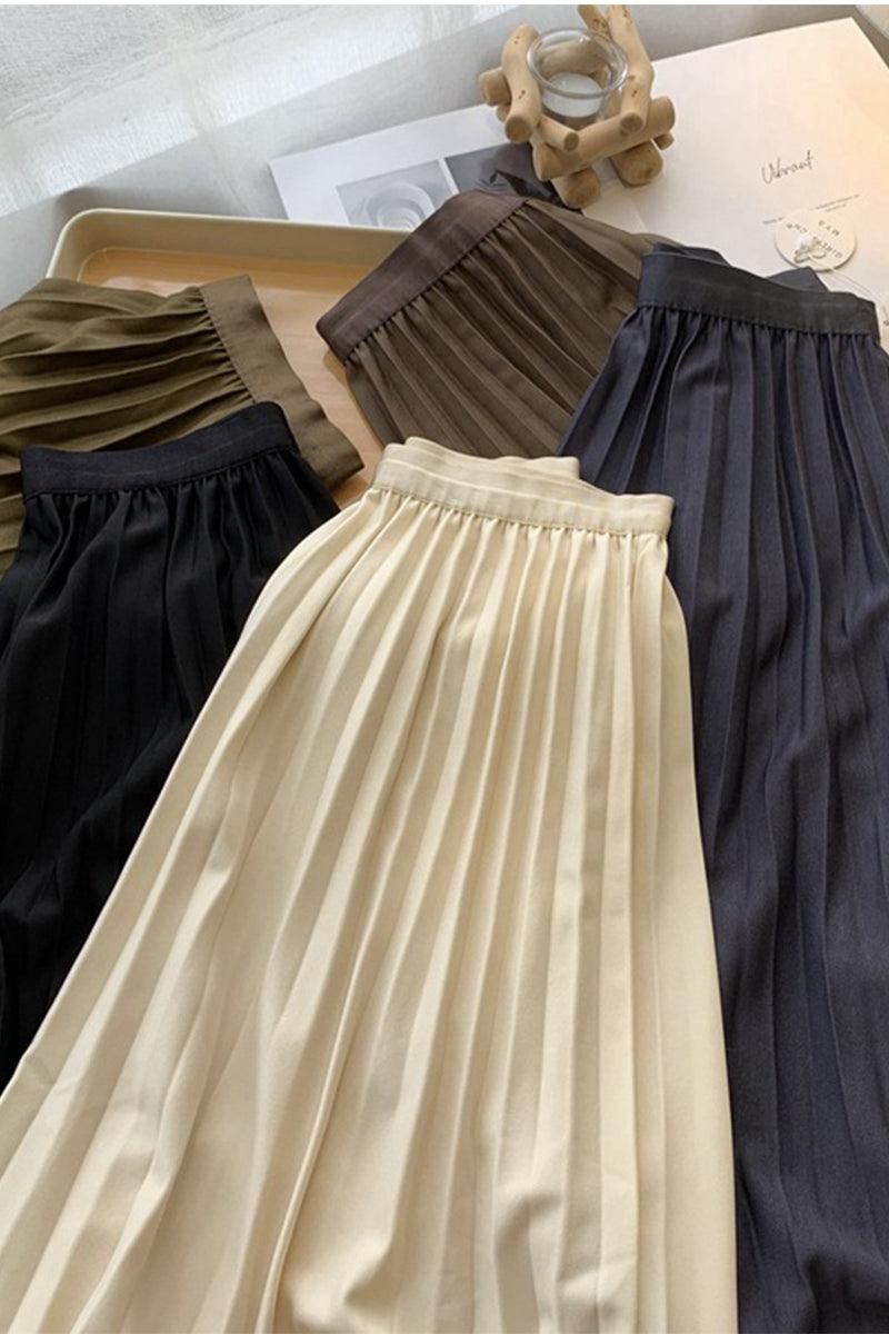 FREE SIZE PLEATED DAILY MIDI SKIRT - Doublju