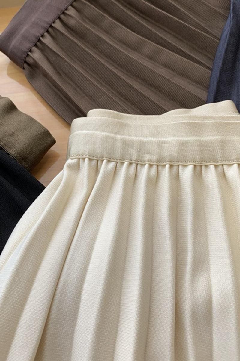 FREE SIZE PLEATED DAILY MIDI SKIRT - Doublju