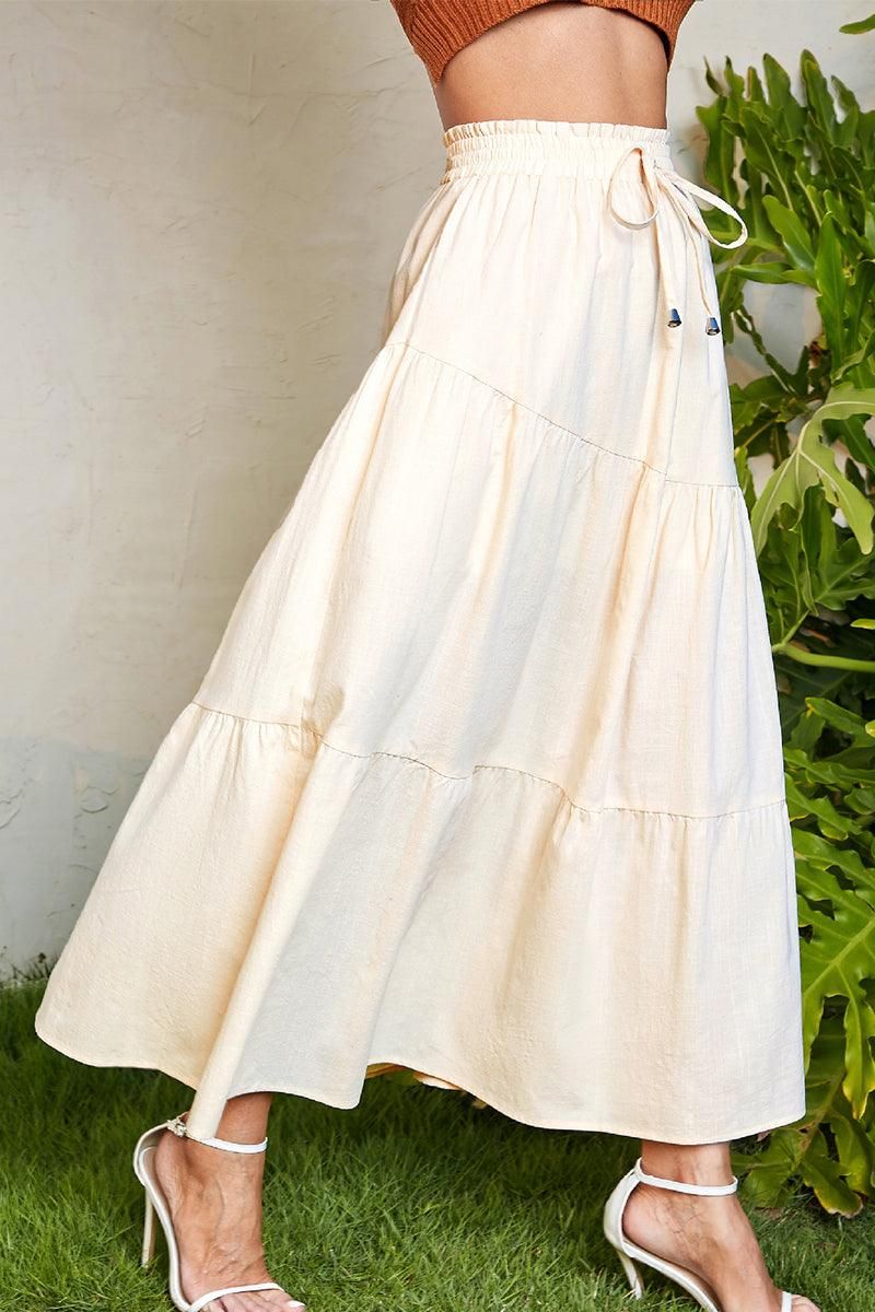 WOMEN CASUAL HIGH WAISTED PLEATED LONG SKIRT - Doublju