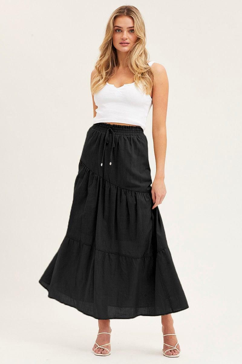 WOMEN CASUAL HIGH WAISTED PLEATED LONG SKIRT - Doublju