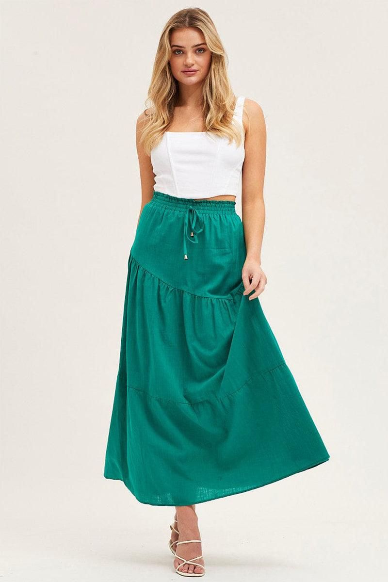 WOMEN CASUAL HIGH WAISTED PLEATED LONG SKIRT - Doublju