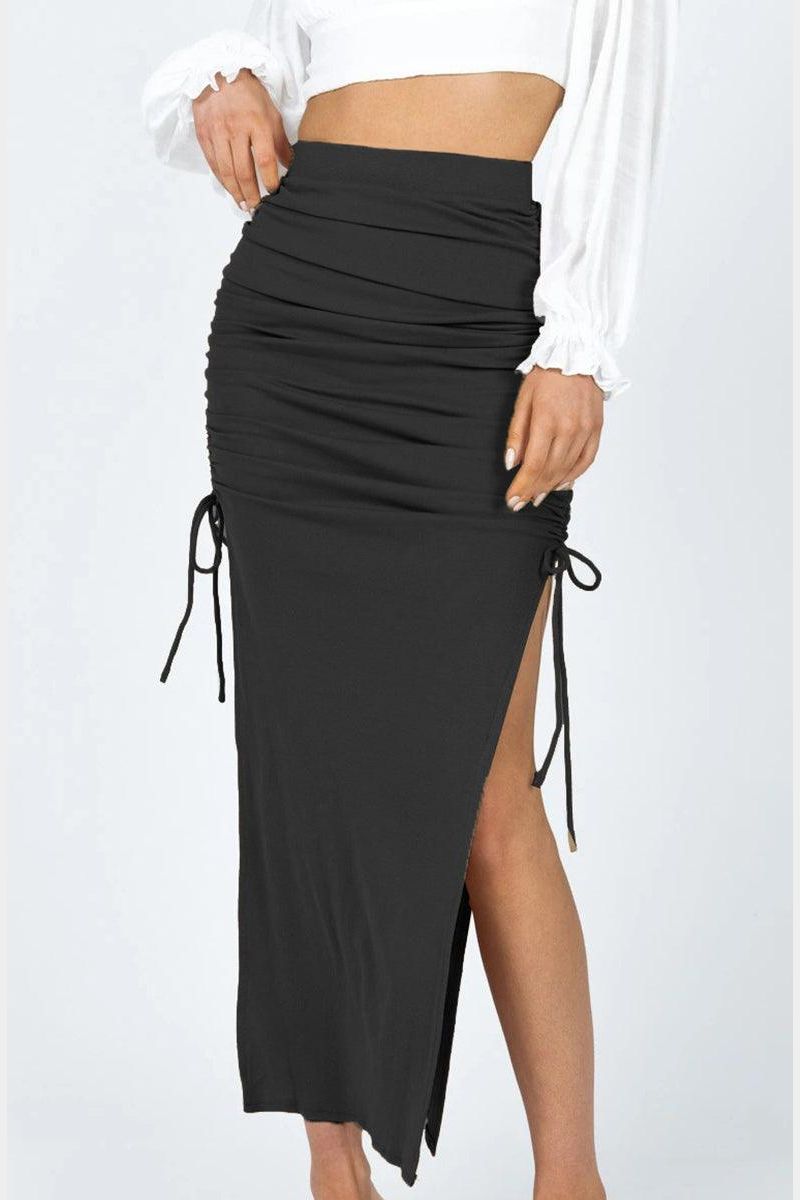 WOMEN HIGH WAISTED DOUBLE SPLIT LONG MAXI SKIRTS - Doublju