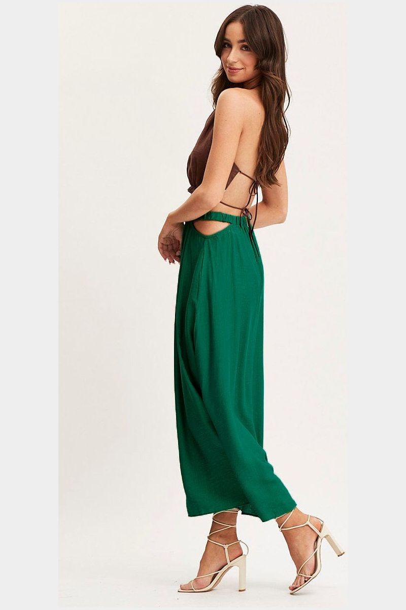 WOMEN ELASTIC CUT OUT WAIST MAXI FLOWY SKIRT