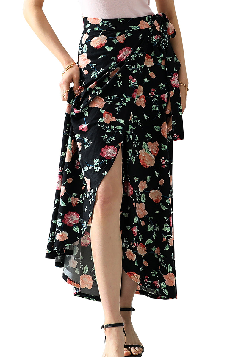WOMEN'S BOHO SOLID & FLORAL HIGH WAISTED LONG SKIRT SUMMER BEACH MAXI WRAP SKIRTS WITH SLIT