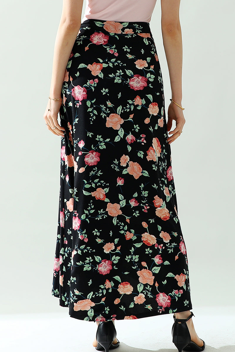 WOMEN'S BOHO SOLID & FLORAL HIGH WAISTED LONG SKIRT SUMMER BEACH MAXI WRAP SKIRTS WITH SLIT