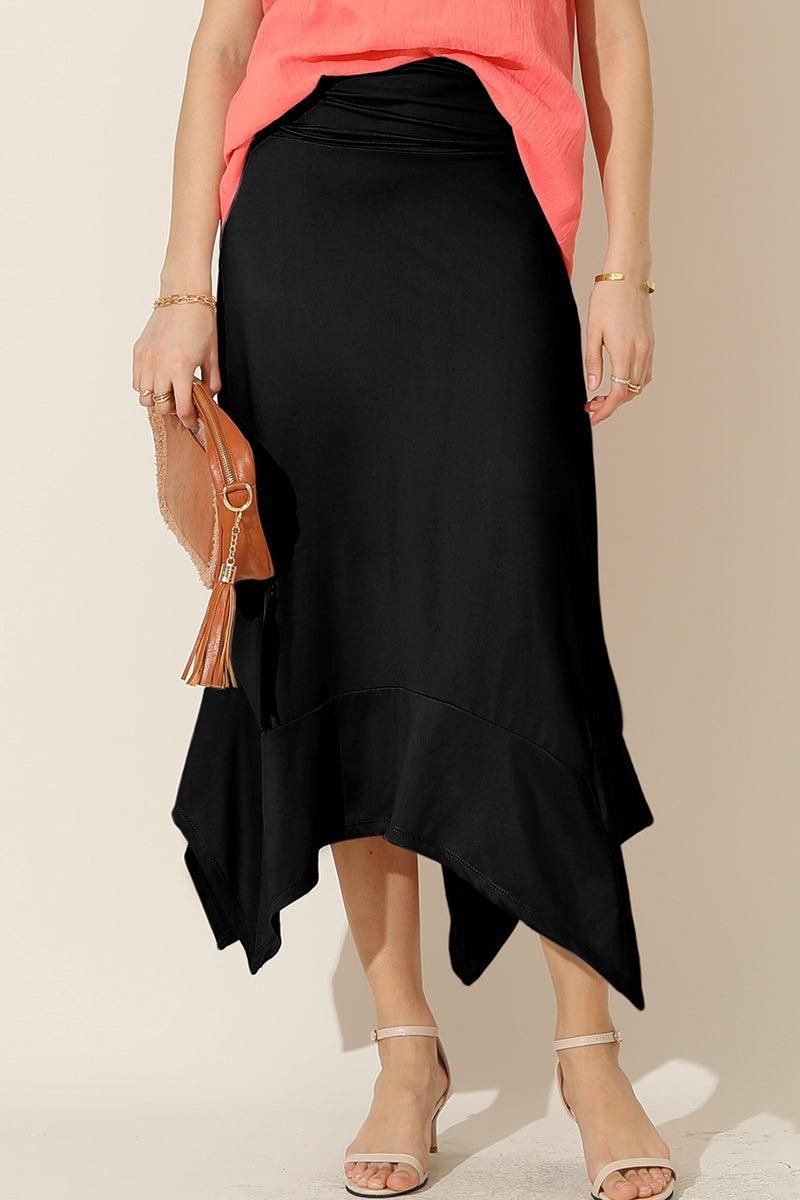 HANDKERCHIEF HEMLINE WAIST LONG FLOWY SKIRT - Doublju