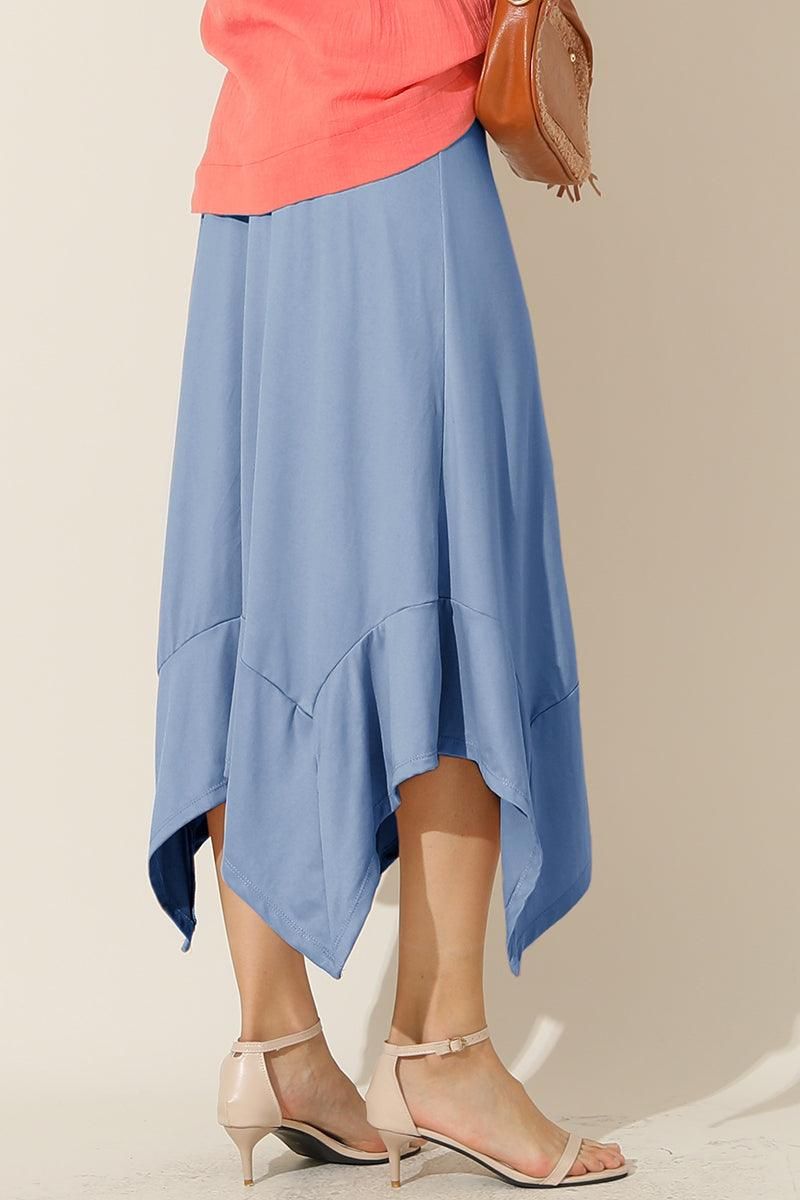 HANDKERCHIEF HEMLINE WAIST LONG FLOWY SKIRT - Doublju