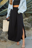 SMOCKING WAIST MAXI SKIRT WITH SIDE POCKET - Doublju