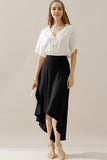 HIGH WAIST BANDED OVERLAP FLARE MAXI SKIRT - Doublju