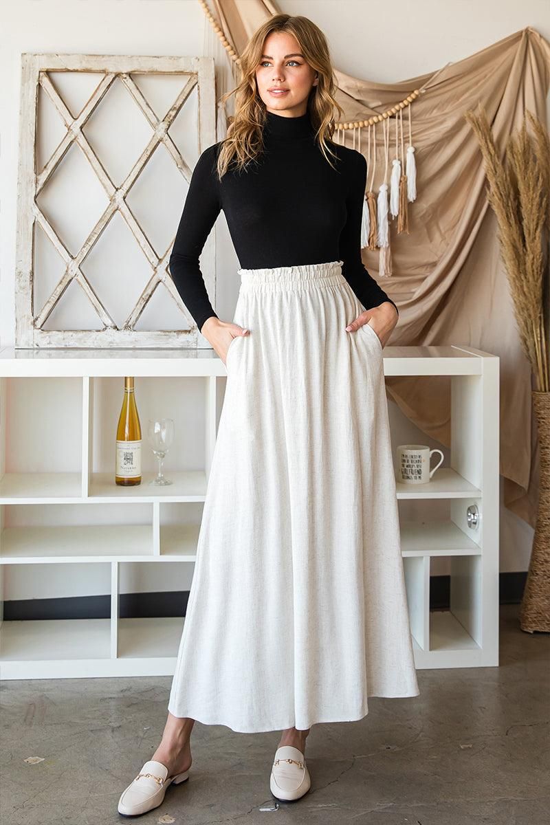 SIDE SLIT DETAILED MAXI LINEN SKIRT - Doublju