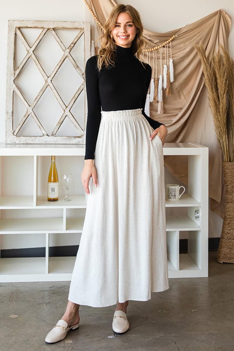 SIDE SLIT DETAILED MAXI LINEN SKIRT - Doublju