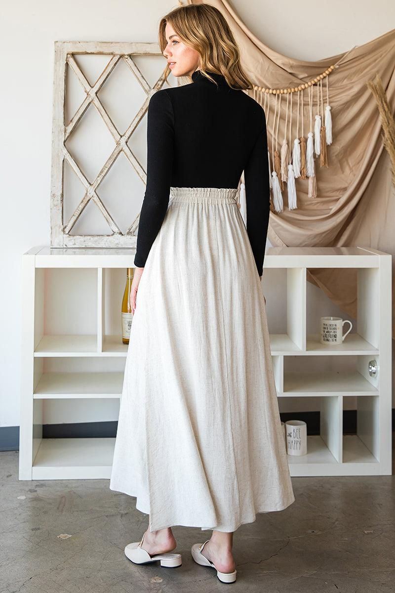 SIDE SLIT DETAILED MAXI LINEN SKIRT - Doublju