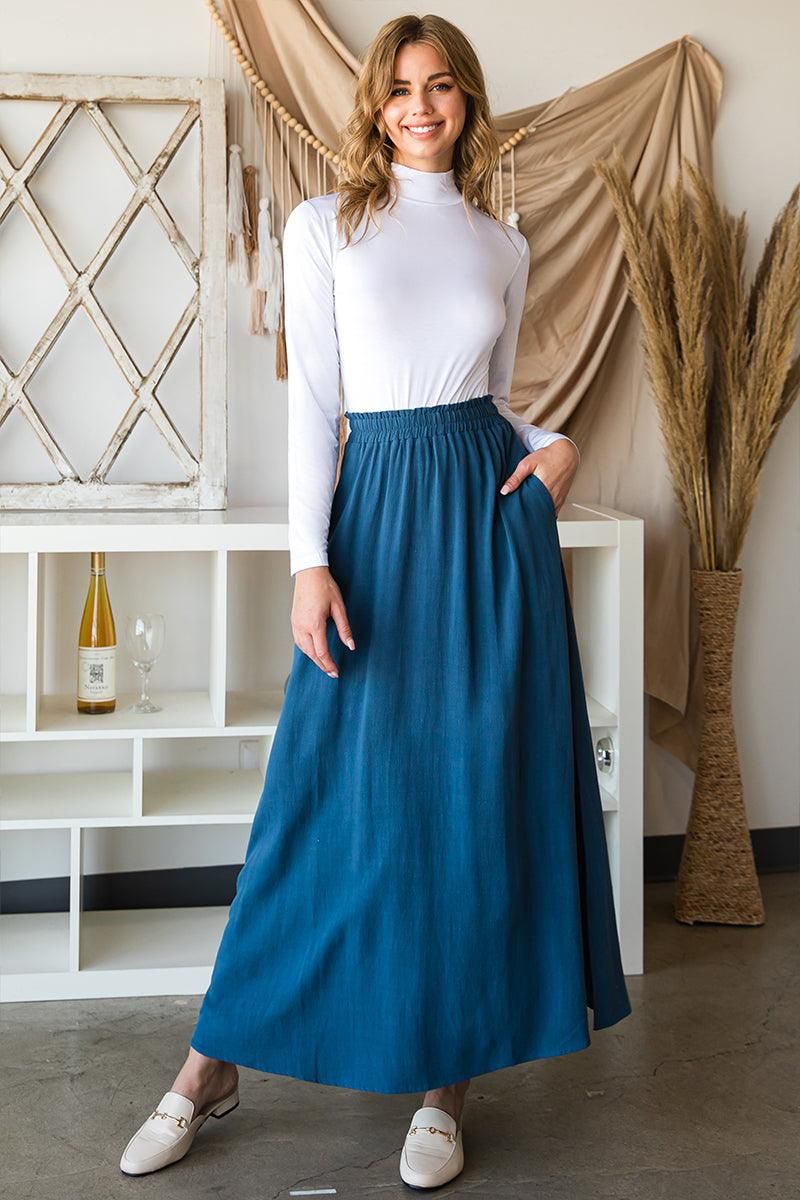 SIDE SLIT DETAILED MAXI LINEN SKIRT - Doublju