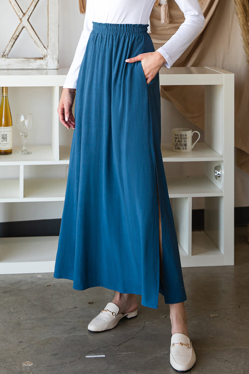 SIDE SLIT DETAILED MAXI LINEN SKIRT