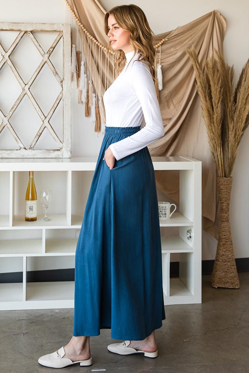 SIDE SLIT DETAILED MAXI LINEN SKIRT - Doublju