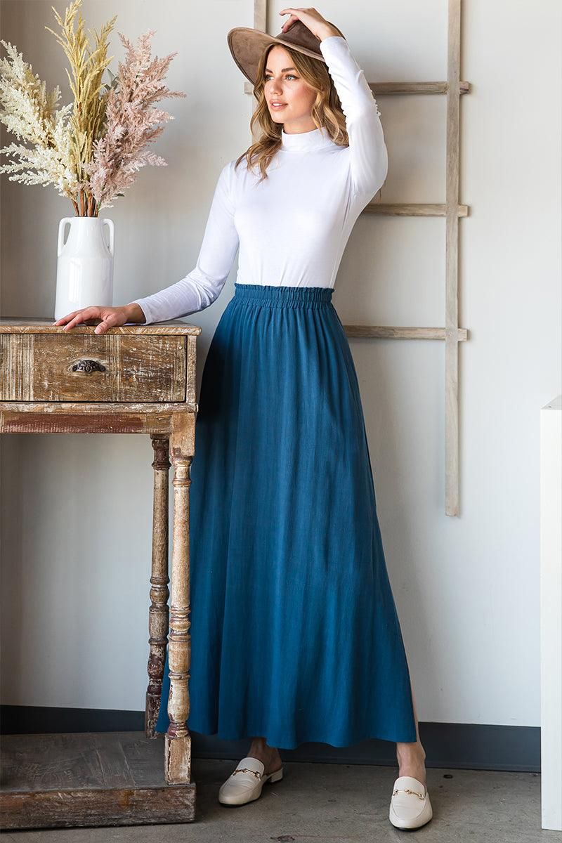 SIDE SLIT DETAILED MAXI LINEN SKIRT - Doublju