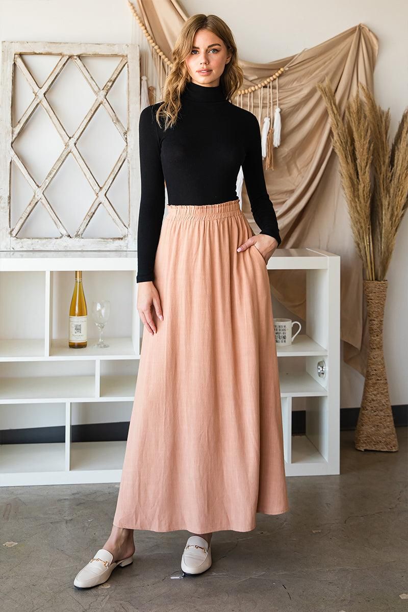 SIDE SLIT DETAILED MAXI LINEN SKIRT - Doublju