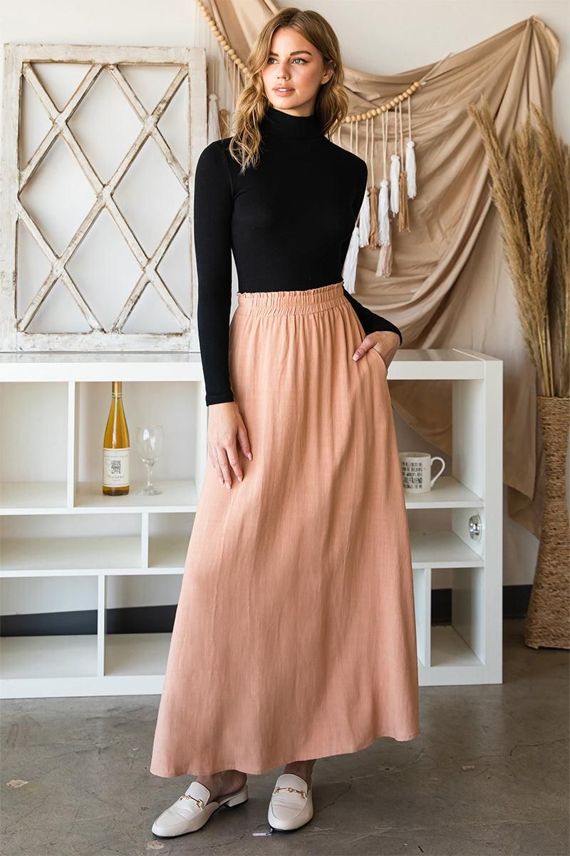 SIDE SLIT DETAILED MAXI LINEN SKIRT - Doublju